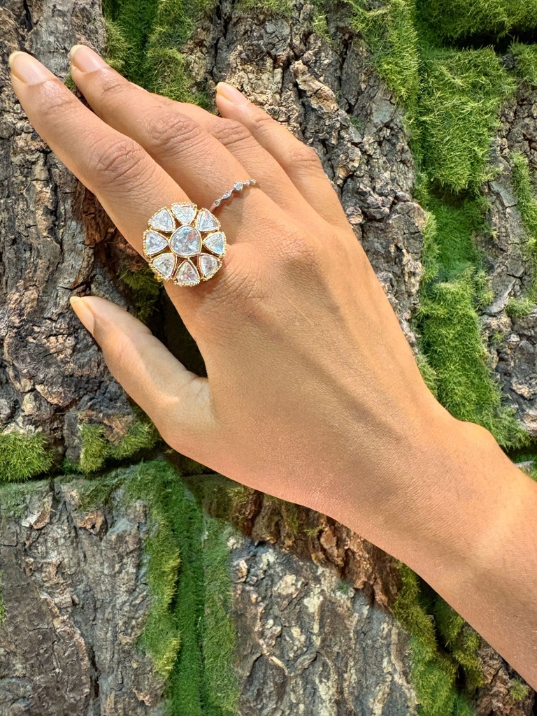 Floral Rosette Moissanite Kundan Statement Ring